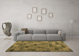 Machine Washable Patchwork Brown Transitional Rug in a Living Room,, wshcon2629brn