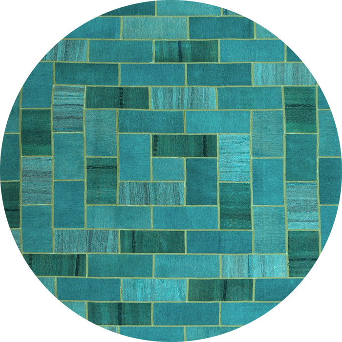 Round Patchwork Light Blue Transitional Rug, con2629lblu