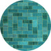 Round Patchwork Light Blue Transitional Rug, con2629lblu