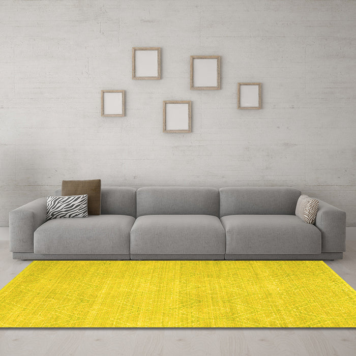 Machine Washable Abstract Yellow Contemporary Rug in a Living Room, wshcon262yw