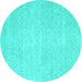 Round Machine Washable Abstract Turquoise Contemporary Area Rugs, wshcon262turq