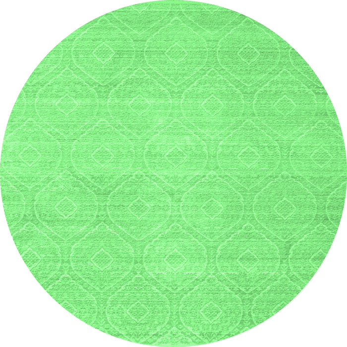 Round Machine Washable Abstract Emerald Green Contemporary Area Rugs, wshcon262emgrn