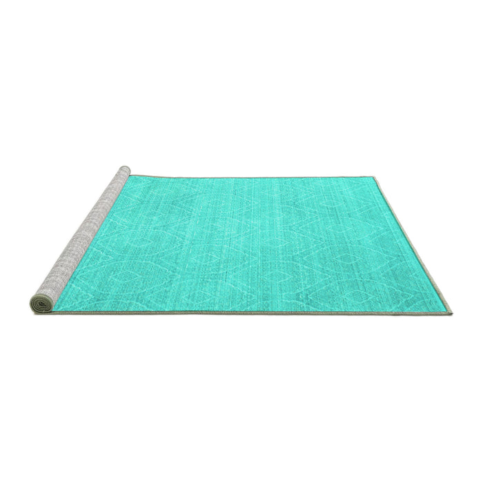 Sideview of Machine Washable Abstract Turquoise Contemporary Area Rugs, wshcon262turq