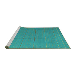 Sideview of Machine Washable Abstract Turquoise Contemporary Area Rugs, wshcon2630turq