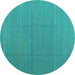 Round Machine Washable Abstract Turquoise Contemporary Area Rugs, wshcon2630turq