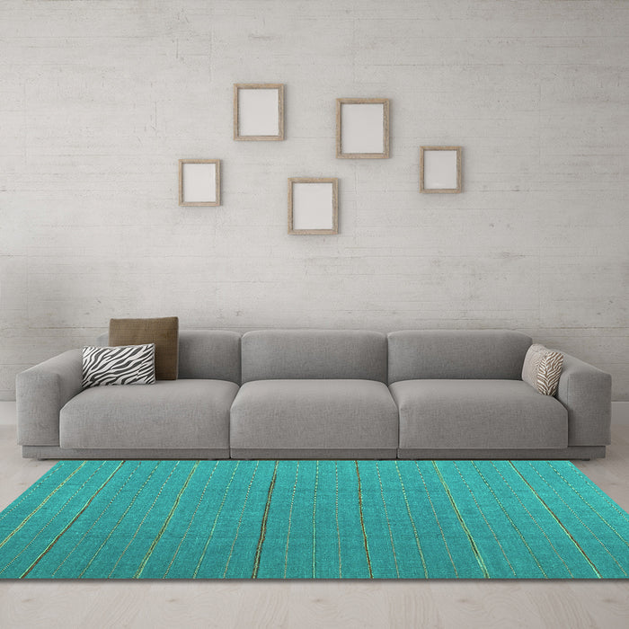Machine Washable Abstract Turquoise Contemporary Area Rugs in a Living Room,, wshcon2630turq