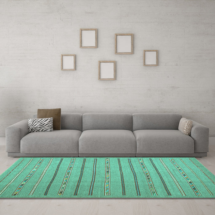 Machine Washable Abstract Turquoise Contemporary Area Rugs in a Living Room,, wshcon2631turq