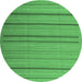Round Machine Washable Abstract Emerald Green Contemporary Area Rugs, wshcon2632emgrn