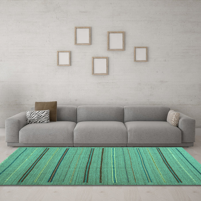 Machine Washable Abstract Turquoise Contemporary Area Rugs in a Living Room,, wshcon2632turq