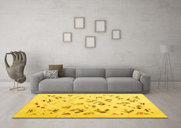 Machine Washable Solid Yellow Modern Rug in a Living Room, wshcon2633yw