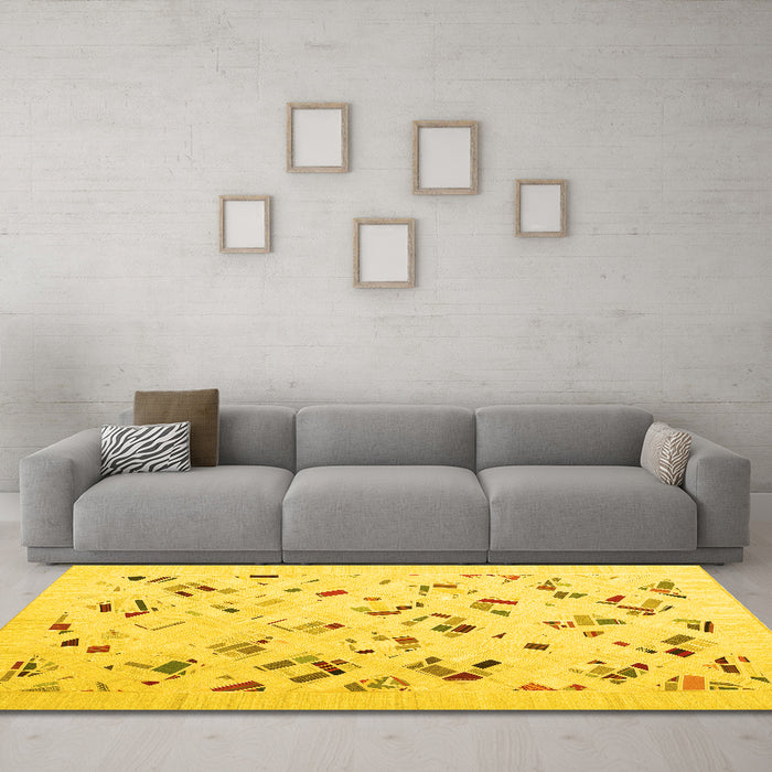 Machine Washable Solid Yellow Modern Rug in a Living Room, wshcon2633yw