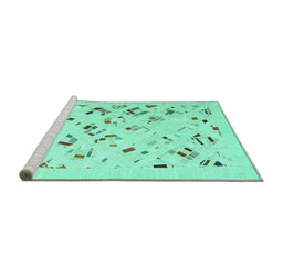 Sideview of Machine Washable Solid Turquoise Modern Area Rugs, wshcon2633turq