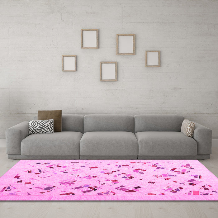 Machine Washable Solid Pink Modern Rug in a Living Room, wshcon2633pnk