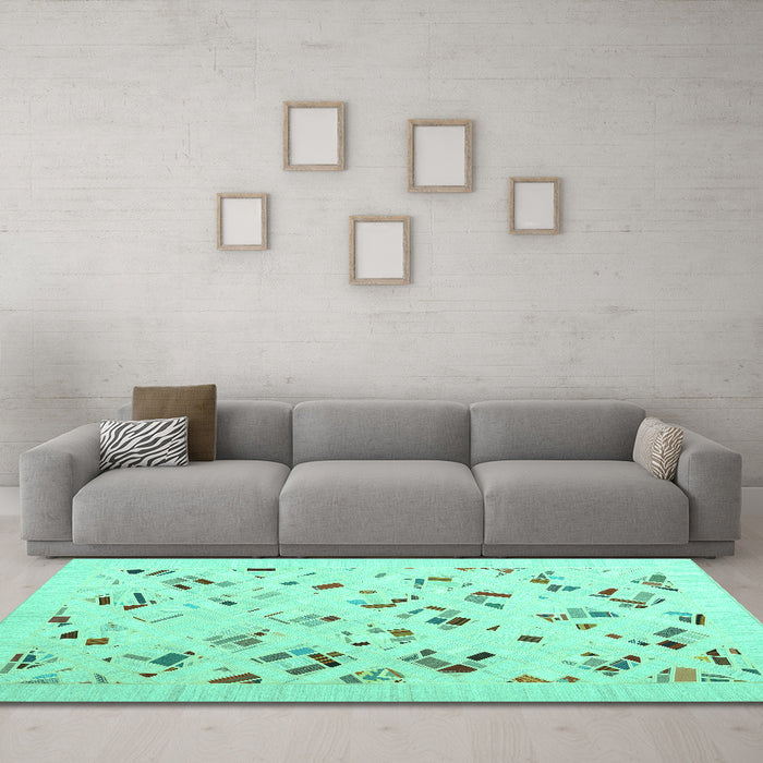 Machine Washable Solid Turquoise Modern Area Rugs in a Living Room,, wshcon2633turq