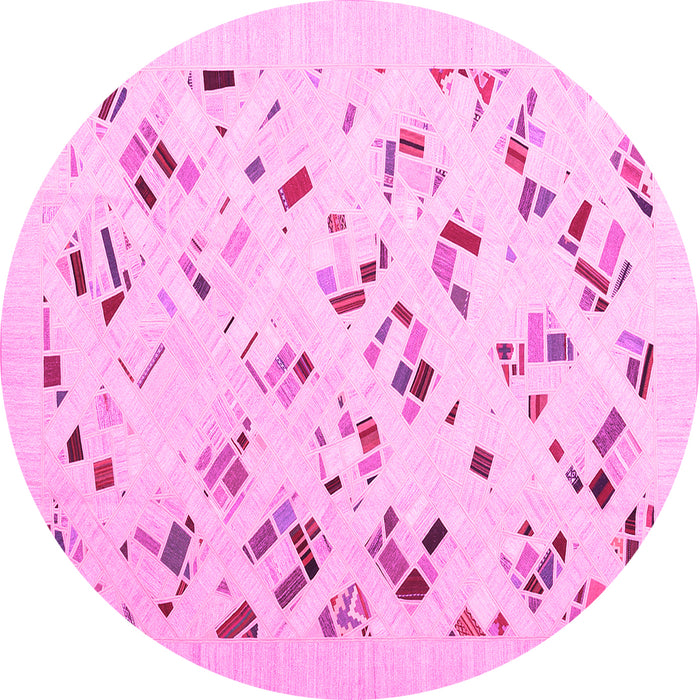 Round Machine Washable Solid Pink Modern Rug, wshcon2633pnk