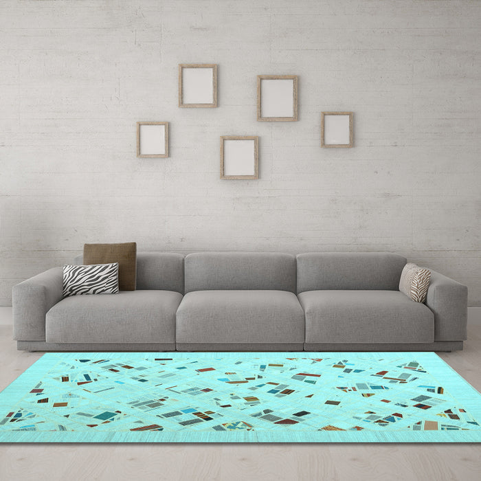 Machine Washable Solid Light Blue Modern Rug in a Living Room, wshcon2633lblu