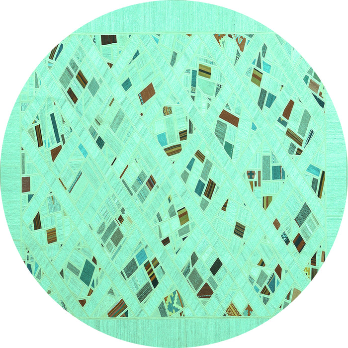 Round Machine Washable Solid Turquoise Modern Area Rugs, wshcon2633turq