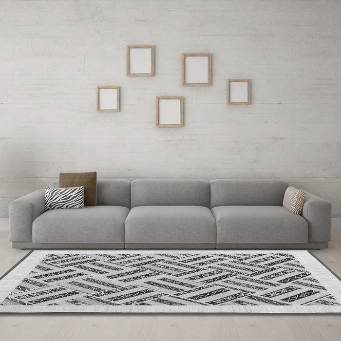 Machine Washable Solid Gray Modern Rug in a Living Room,, wshcon2634gry
