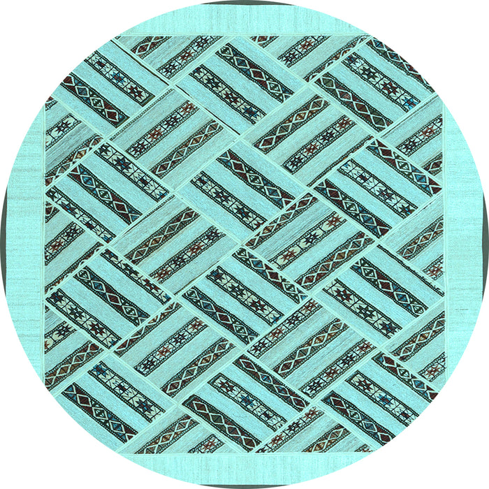 Round Machine Washable Solid Light Blue Modern Rug, wshcon2634lblu
