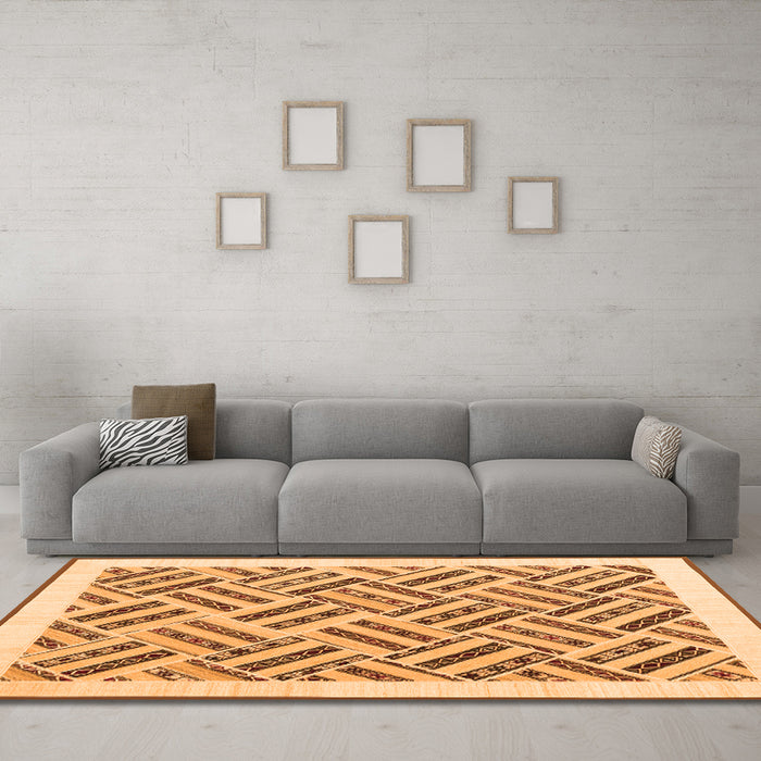 Machine Washable Solid Orange Modern Area Rugs in a Living Room, wshcon2634org
