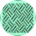 Round Machine Washable Solid Turquoise Modern Area Rugs, wshcon2634turq