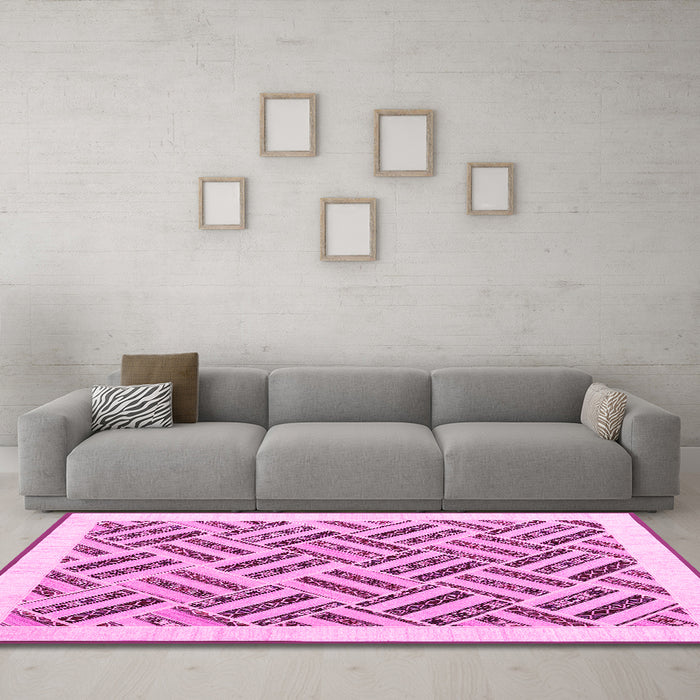 Machine Washable Solid Pink Modern Rug in a Living Room, wshcon2634pnk