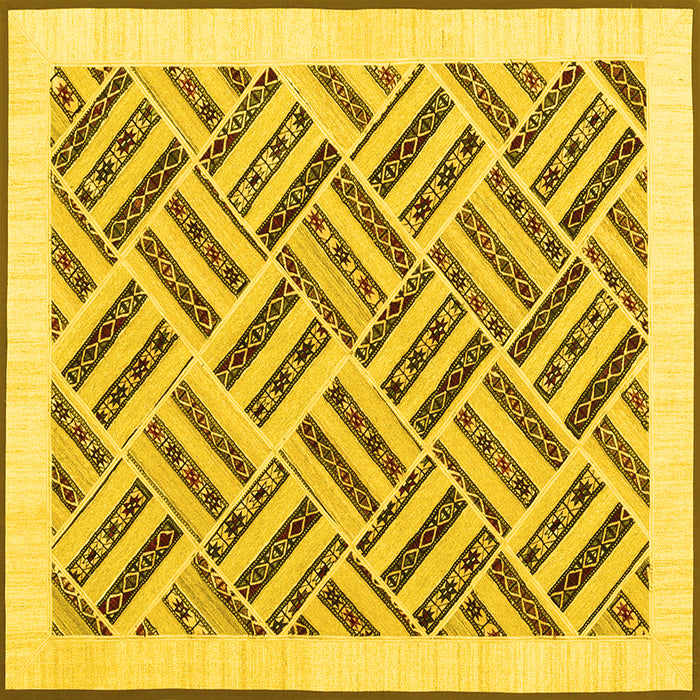 Square Machine Washable Solid Yellow Modern Rug, wshcon2634yw