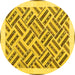 Round Machine Washable Solid Yellow Modern Rug, wshcon2634yw