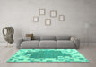 Machine Washable Abstract Turquoise Contemporary Area Rugs in a Living Room,, wshcon2635turq