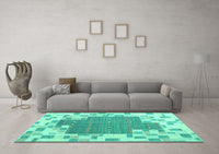 Machine Washable Abstract Turquoise Contemporary Rug, wshcon2635turq