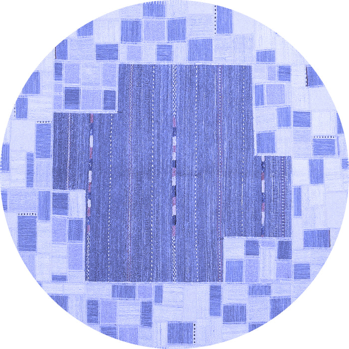 Round Abstract Blue Contemporary Rug, con2635blu