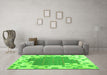 Machine Washable Abstract Green Contemporary Area Rugs in a Living Room,, wshcon2635grn