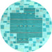 Round Abstract Light Blue Contemporary Rug, con2635lblu