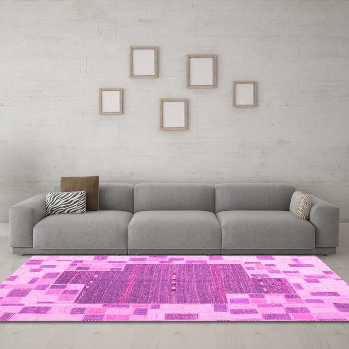 Machine Washable Abstract Pink Contemporary Rug in a Living Room, wshcon2635pnk