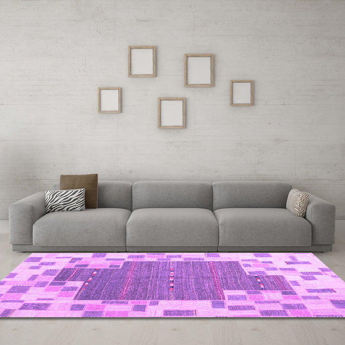 Machine Washable Abstract Purple Contemporary Area Rugs in a Living Room, wshcon2635pur