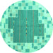 Round Machine Washable Abstract Turquoise Contemporary Area Rugs, wshcon2635turq