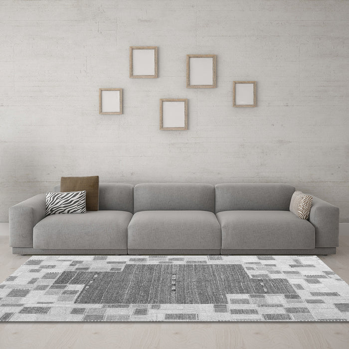 Machine Washable Abstract Gray Contemporary Rug in a Living Room,, wshcon2635gry