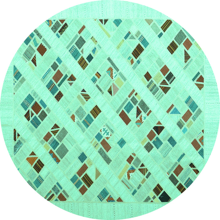Round Machine Washable Solid Turquoise Modern Area Rugs, wshcon2636turq