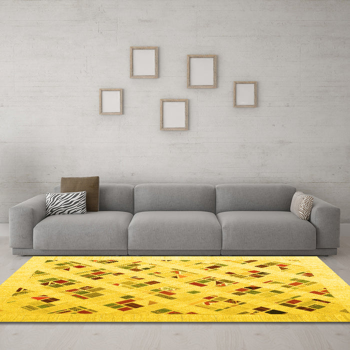 Machine Washable Solid Yellow Modern Rug in a Living Room, wshcon2636yw