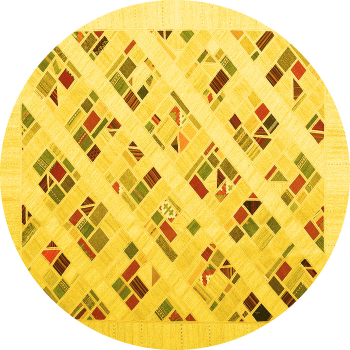 Round Machine Washable Solid Yellow Modern Rug, wshcon2636yw