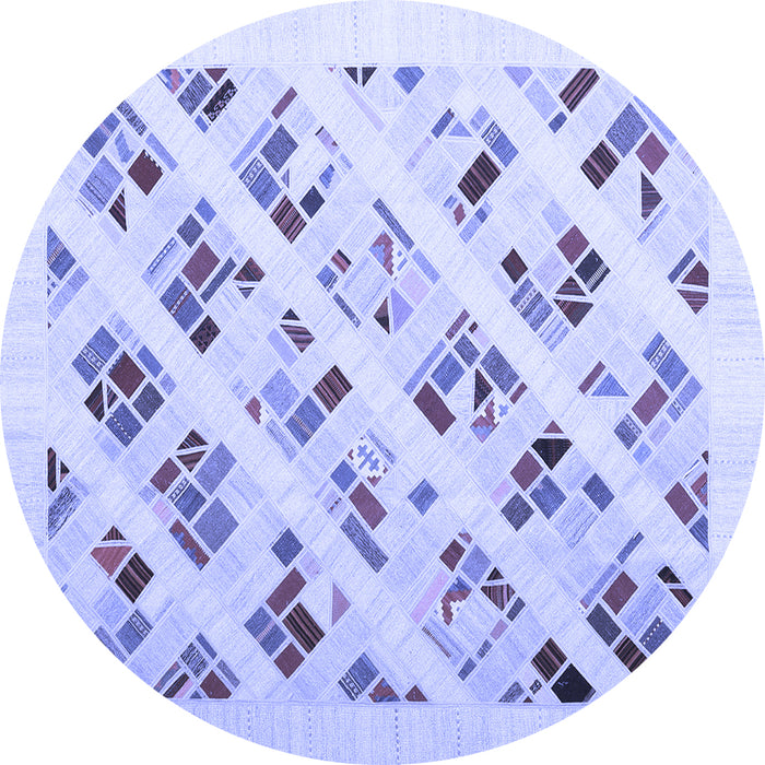 Round Machine Washable Solid Blue Modern Rug, wshcon2636blu