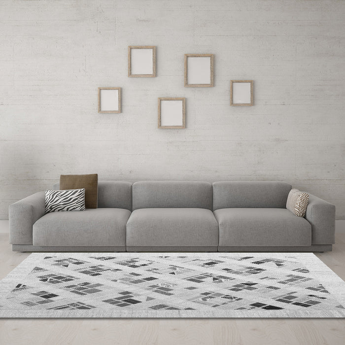Machine Washable Solid Gray Modern Rug in a Living Room,, wshcon2636gry