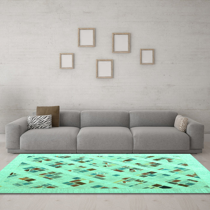 Machine Washable Solid Turquoise Modern Area Rugs in a Living Room,, wshcon2636turq