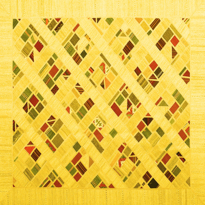 Square Machine Washable Solid Yellow Modern Rug, wshcon2636yw