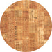 Round Machine Washable Patchwork Brown Transitional Rug, wshcon2637brn