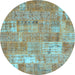 Round Patchwork Light Blue Transitional Rug, con2637lblu