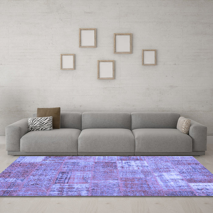 Machine Washable Patchwork Blue Transitional Rug in a Living Room, wshcon2637blu