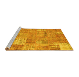 Sideview of Machine Washable Patchwork Yellow Transitional Rug, wshcon2637yw