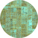 Round Patchwork Turquoise Transitional Rug, con2637turq