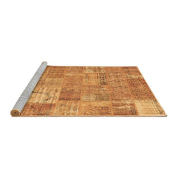 Sideview of Machine Washable Patchwork Brown Transitional Rug, wshcon2637brn
